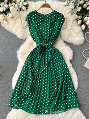 Polka Dot Pleated Dress for Spring & Summer