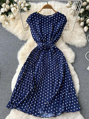 Polka Dot Pleated Dress for Spring & Summer