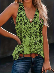 Floral V Neck Tank Top Sleeveless Summer Women's Clothing