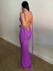 Solid Draped Spaghetti Dress Backless Sleeveless Summer Dress
