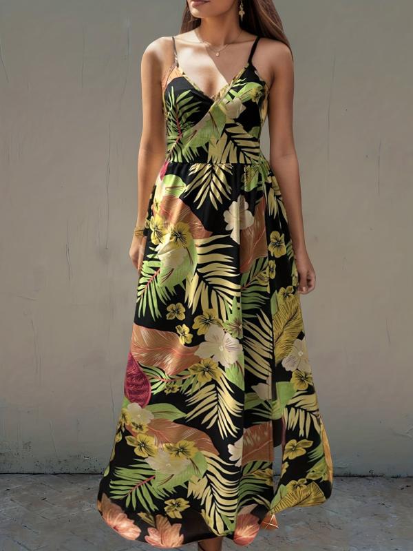 Tropical Print Cami Dress Vacation Maxi Dress Women's Clothing