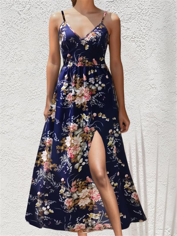 Tropical Print Cami Dress Vacation Maxi Dress Women's Clothing