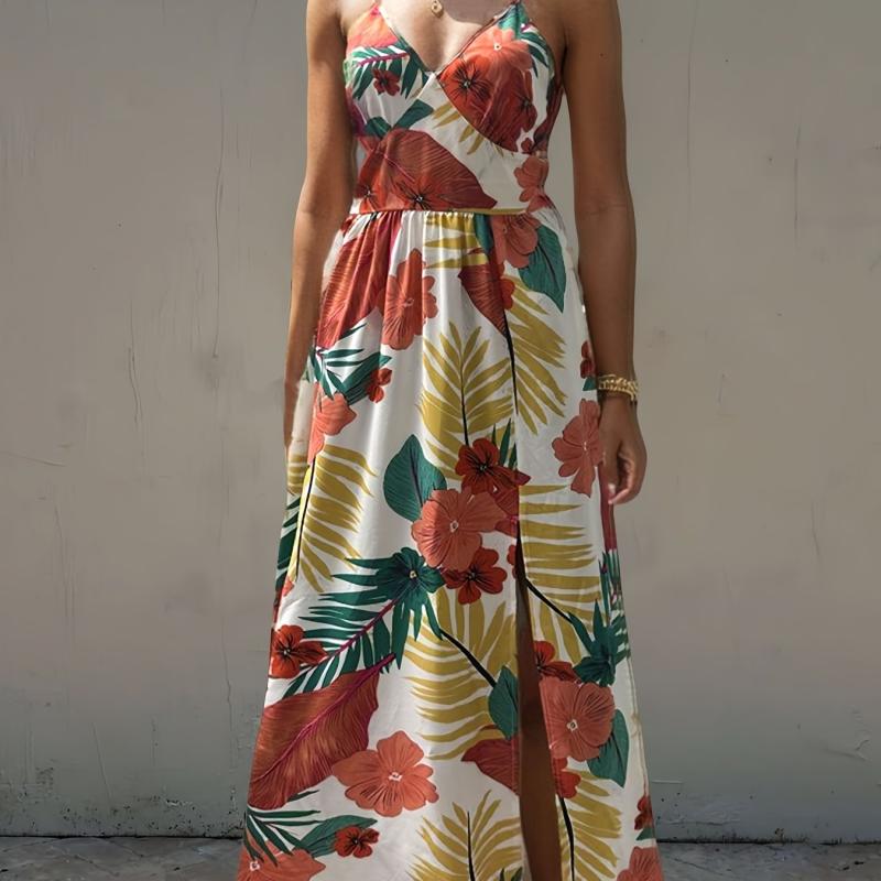 Tropical Print Cami Dress Vacation Maxi Dress Women's Clothing