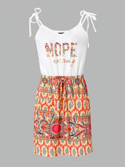 Floral Print Drawstring Cami Dress V Neck Summer Backless Dresses