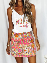 Floral Print Drawstring Cami Dress V Neck Summer Backless Dresses