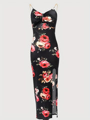 Floral Print Chain Strap Bodycon Dress