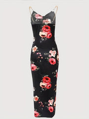 Floral Print Chain Strap Bodycon Dress