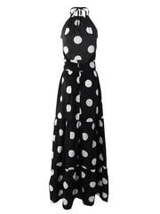 Polka Dot Halter Neck Maxi Dress Sexy Backless Sleeveless Slim Waist