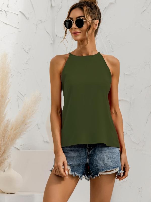 Solid Crew Neck Halter Top for Women
