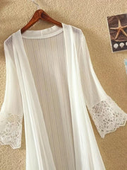 Lace Eyelet Embroidery Cover Up Open Front Sun Protective Cardigan