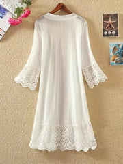Lace Eyelet Embroidery Cover Up Open Front Sun Protective Cardigan