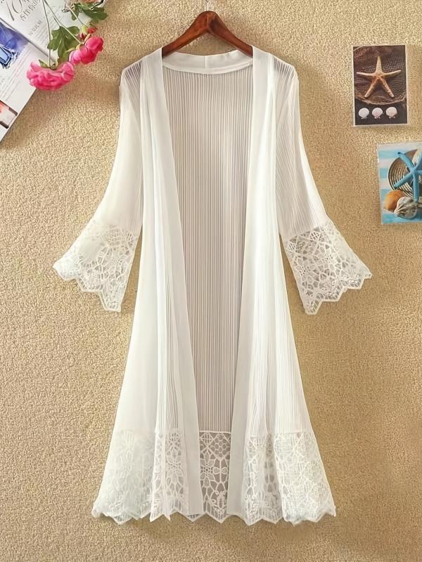 Lace Eyelet Embroidery Cover Up Open Front Sun Protective Cardigan