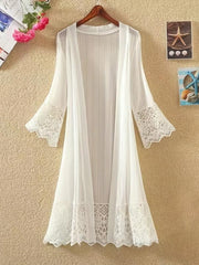 Lace Eyelet Embroidery Cover Up Open Front Sun Protective Cardigan