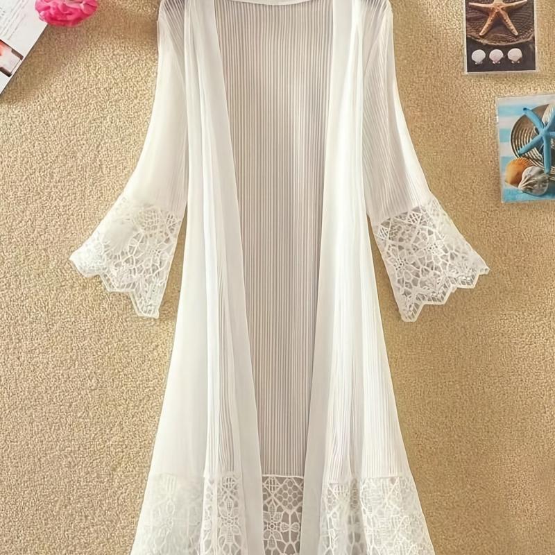 Lace Eyelet Embroidery Cover Up Open Front Sun Protective Cardigan