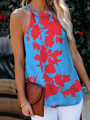 Abstract Face Print Top Casual Sleeveless Cami Tie Back Comfy Top