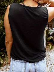 Skull Print Criss Cross Tank Top Sexy Sleeveless V Neck Tank Top