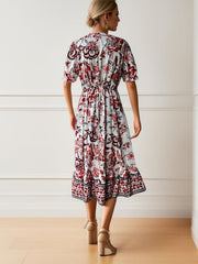 Floral Print Surplice Neck Short Sleeve Dress