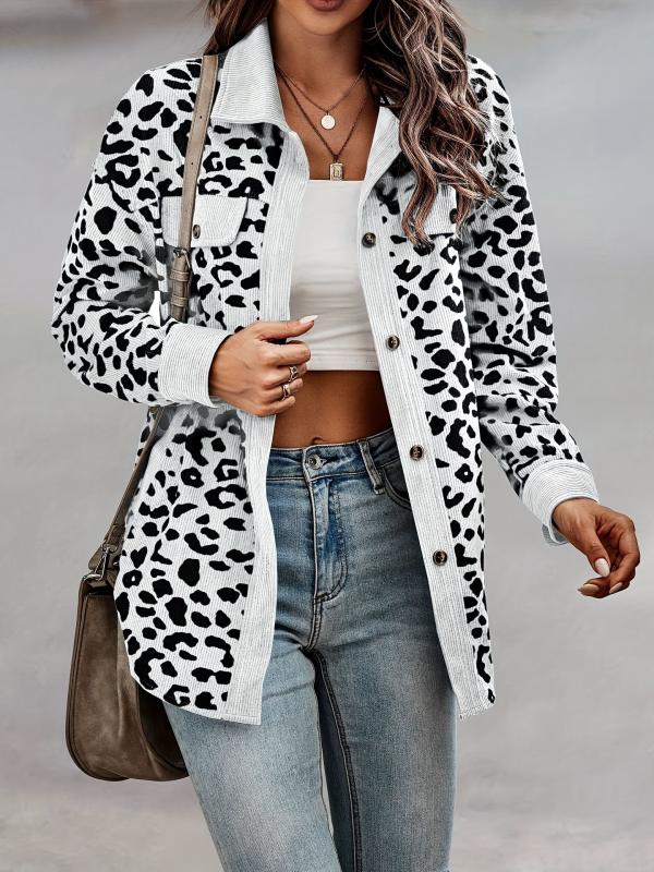 Leopard Print Shacket Jacket Button Front Long Sleeve Outerwear