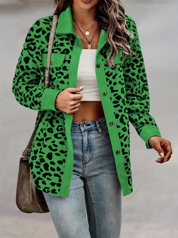 Leopard Print Shacket Jacket Button Front Long Sleeve Outerwear