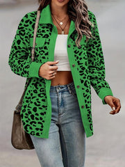 Leopard Print Shacket Jacket Button Front Long Sleeve Outerwear