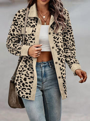 Leopard Print Shacket Jacket Button Front Long Sleeve Outerwear