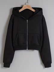 Long Sleeve Crop Hoodies Zip Up Casual Sweatshirt Jacket