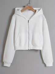 Long Sleeve Crop Hoodies Zip Up Casual Sweatshirt Jacket