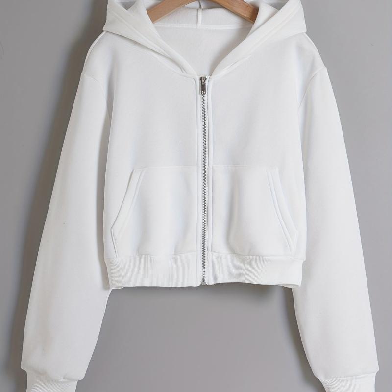 Long Sleeve Crop Hoodies Zip Up Casual Sweatshirt Jacket