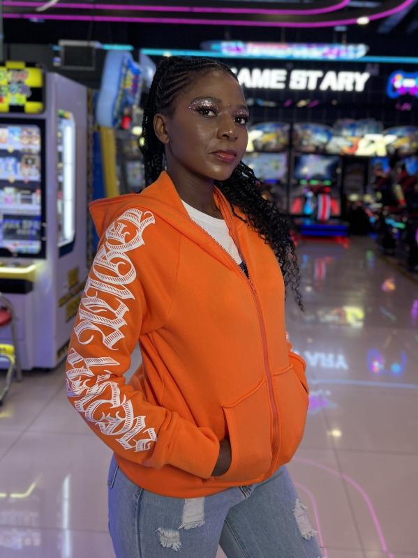 Letter Print Hooded Jacket Zip Up Casual Long Sleeve Outerwear