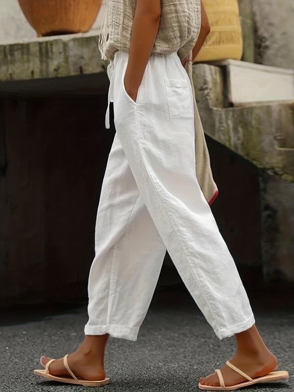Solid Drawstring Pants Casual Versatile Pant With Pockets Women