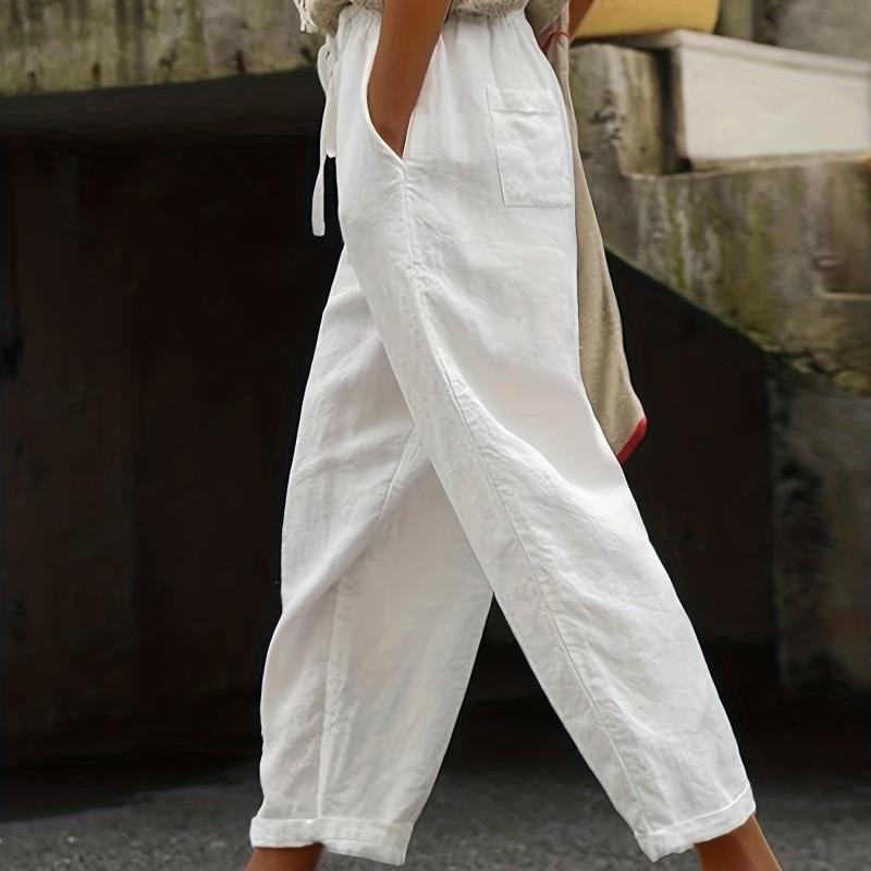 Solid Drawstring Pants Casual Versatile Pant With Pockets Women