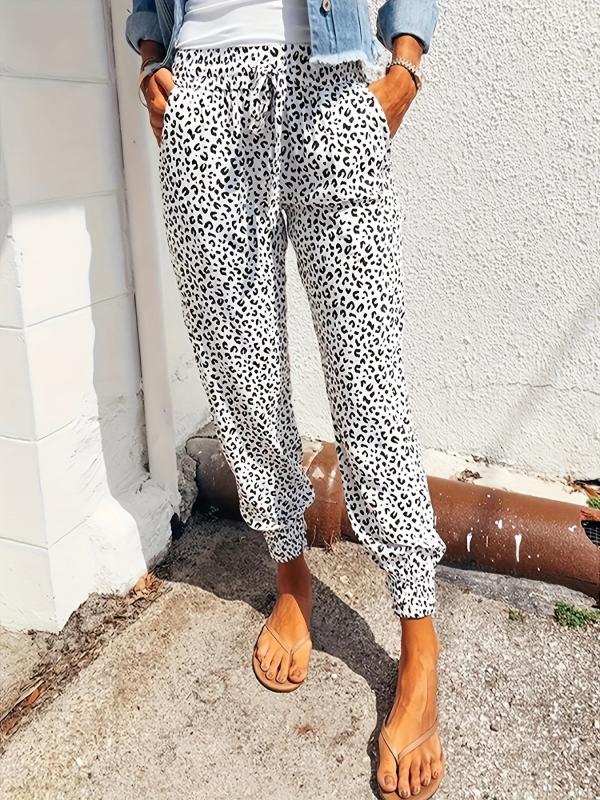 Leopard Print Fitted Bottom Joggers Drawstring Pants