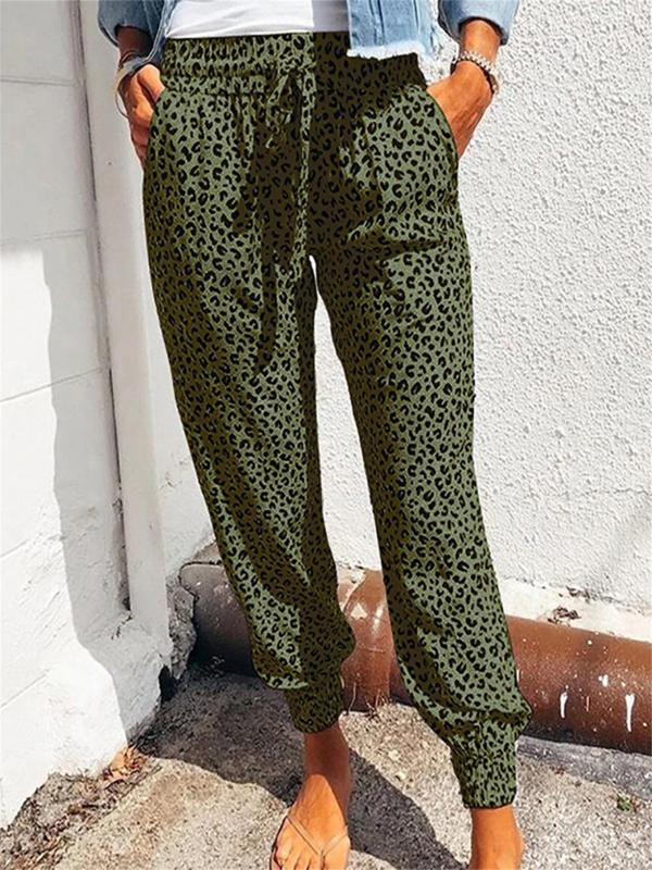 Leopard Print Fitted Bottom Joggers Drawstring Pants