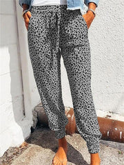 Leopard Print Fitted Bottom Joggers Drawstring Pants
