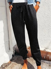 Leopard Print Fitted Bottom Joggers Drawstring Pants
