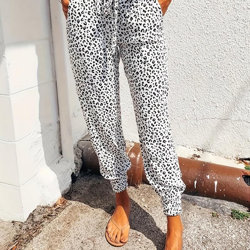 Leopard Print Fitted Bottom Joggers Drawstring Pants