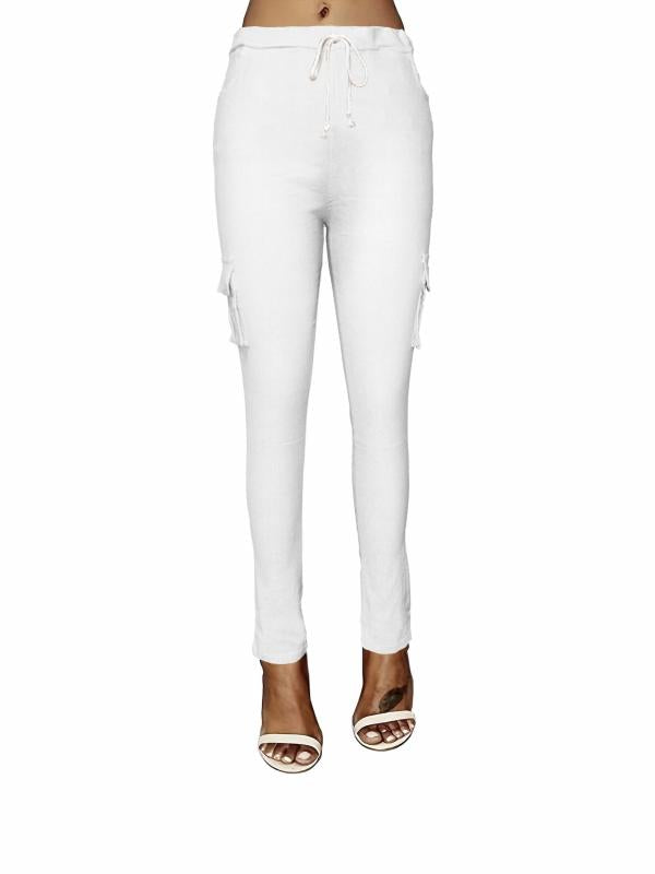 Flap Pockets Drawstring Cargo Joggers Pants Casual Skinny Pants
