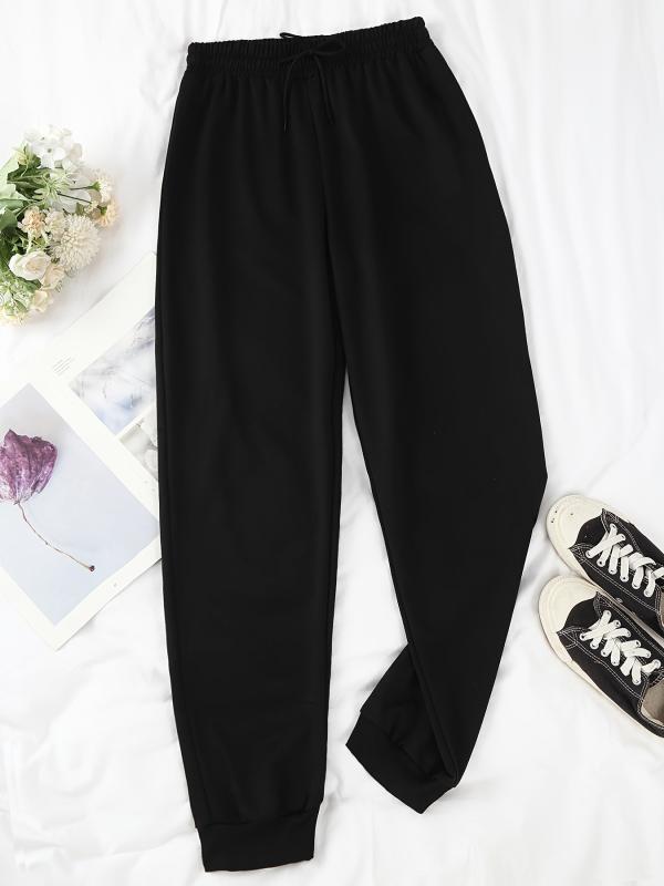 Solid Jogger Pants Drawstring Waist Sports Sweatpants
