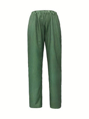 Striped Print Casual Wide Leg Pants With Pockets