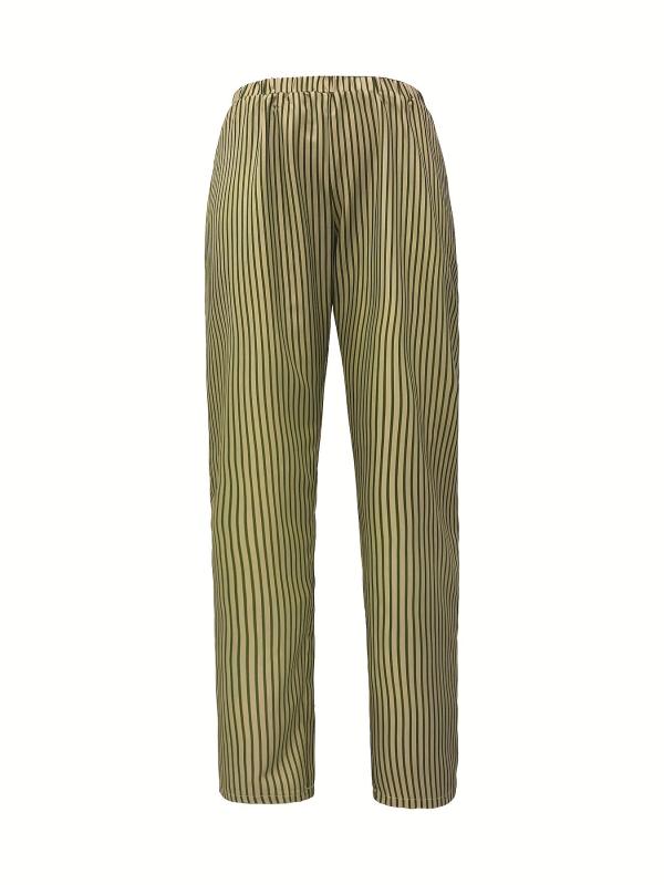 Striped Print Casual Wide Leg Pants With Pockets