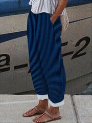 Striped Print Casual Wide Leg Pants With Pockets