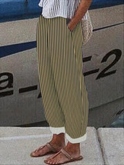 Striped Print Casual Wide Leg Pants With Pockets