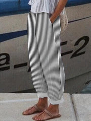 Striped Print Casual Wide Leg Pants With Pockets