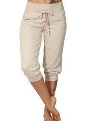 Drawstring Workout Cropped Pants With Pockets