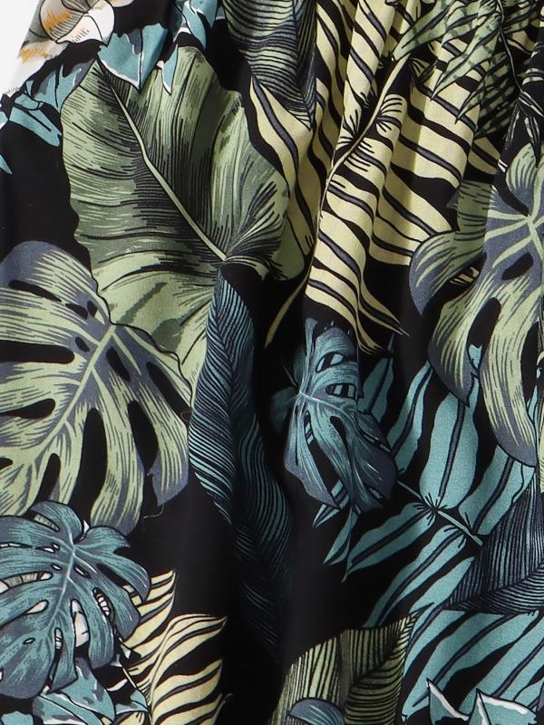 Boho Leaf Print Loose Lantern Pants High Waist