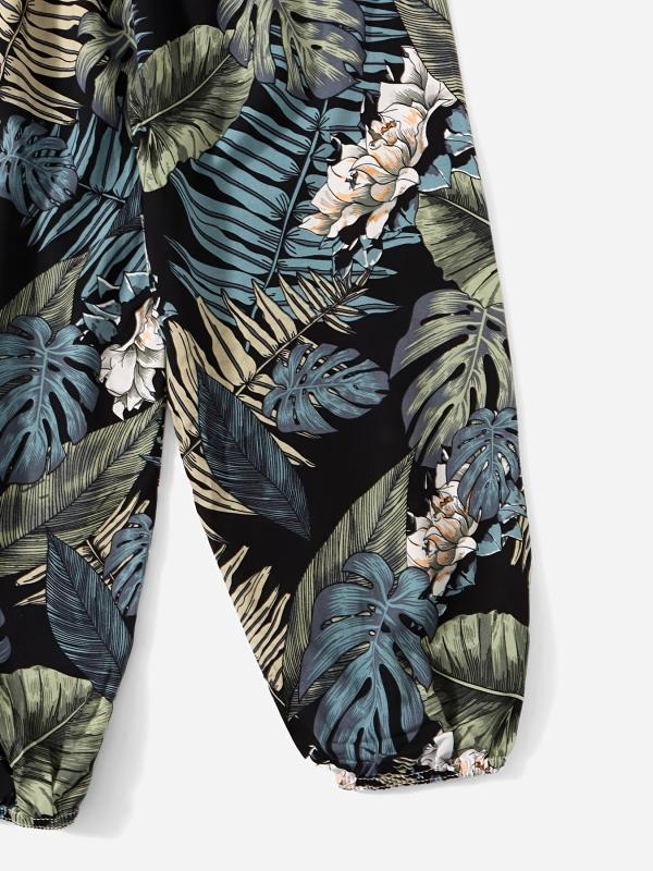 Boho Leaf Print Loose Lantern Pants High Waist
