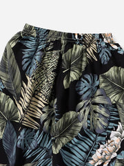 Boho Leaf Print Loose Lantern Pants High Waist