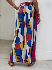 Geo Print Wide Leg Pants High Waist Women's Clothing