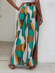 Geo Print Wide Leg Pants High Waist Women's Clothing