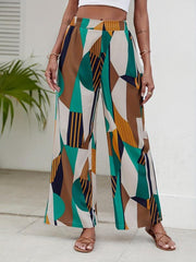 Geo Print Wide Leg Pants High Waist Women's Clothing